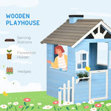 Outsunny Playhouse for Kids Outdoor, Country Style Wooden Playhouse with Flower Pot Holders, Working Door, Windows, Service Stations for 3-7 Years, Outsunny