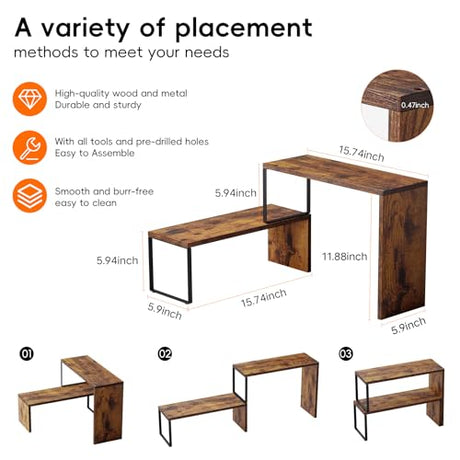 Vfelf Kitchen Countertop Organizer, Spice Rack Cabinet Organizer Shelf Stackable Counter Corner Shelves Organization and Storage for Pantry, Counter top, Coffee Station Wood Rustic Brown Vfelf