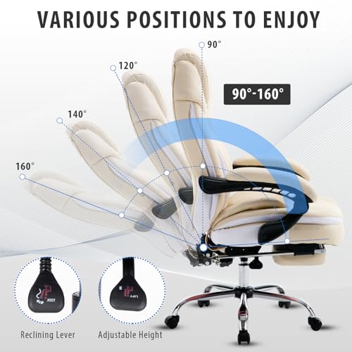 linting Ergonomic Reclining Office Chair with Footrest for Heavy People 400lbs Big Tall Comfortable Wide Recliner Home Office Desk Chair with Foot Leg Rest, Beige linting