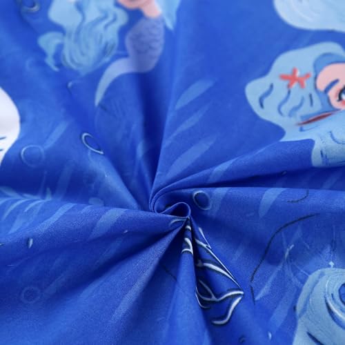 MAG 4Pcs Mermaid Full Size Sheet Sets,Blue Ocean Sheets,Kids’ Microfiber Bedding Sheet Set 1 Fitted Sheet 14''Deep Pocket +1 Flat Sheet+2 Pillowcases for Toddler Boys and Girls,Breathable and Wrinkle. MAG