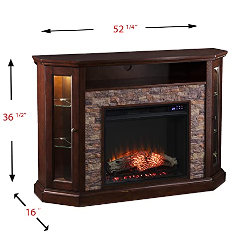 SEI Furniture Redden Faux Stone Corner Convertible Electric Fireplace with Media Storage, New Espresso SEI Furniture