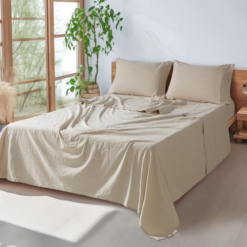 SONORO KATE 100% French Pure Linen Sheets, Breathable and Durable Linen King Size Sheets, Anti-Tear Linen Bed Sheets, Machine Washable, 16 Inch Deep Pocket - 4 Piece (Natural Linen, King) SONORO KATE
