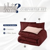 Elegant Comfort 3-Piece Reversible Comforter Set, All Season Cozy, Soft Down Alternative, Quilted - Box Stitched - Duvet Insert with 4 Corner Tabs, Comforter with Shams, Twin XL, Burgundy/Dusty Rose Elegant Comfort