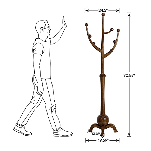 Coat Rack Freestanding Wood Tree Rack with 8 Hooks, Creative Design Tree Branch-look, Coat Tree Clothes Hanger Stand with Stable Sphere Base for Entryway, Hallway, Bedroom - Load 160lbs (Walnut Brown) Bekrvio