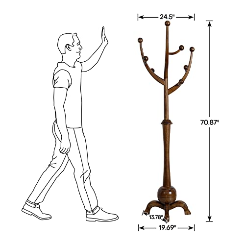 Coat Rack Freestanding Wood Tree Rack with 8 Hooks, Creative Design Tree Branch-look, Coat Tree Clothes Hanger Stand with Stable Sphere Base for Entryway, Hallway, Bedroom - Load 160lbs (Walnut Brown)