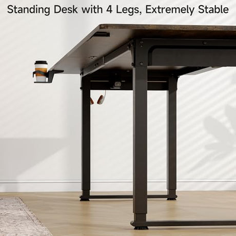 ONBRILL Standing Desk, 71x32 Inches Rectangle Stand Up Desk with 4 Legs, Dual Motor and Memory Controller, Adjustable Height from 28-46 Inches for Home and Computer Workstation, Rustic Brown ONBRILL