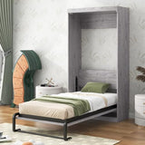 LUMISOL Twin Size Murphy Bed Frame, Solid Wood Foldable Wall Bed with Metal Frame Support, Cabinet Murphy Bed Frame, can be Folded into a Cabinet, Save Space, Gray LUMISOL