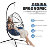 DoubleTT Hanging Egg Chair with Stand - 350lbs Capacity Outdoor Patio & Indoor Living Room Furniture, Waterproof PE Rattan Wicker Swing Seat with Cushion, Foldable Seat for Garden, Balcony, Backyard