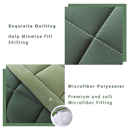 DOWNCOOL Twin Comforter Set -All Season Bedding Comforters Sets with 1 Pillow Case -2 Pieces Bed Set Down Alternative Comforter Set -Double Green Twin Bedding Sets(64"x88") DOWNCOOL