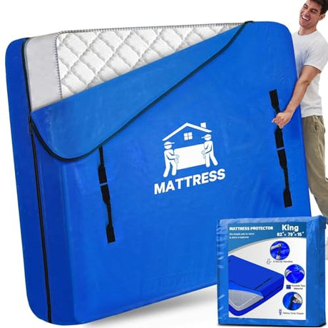 Mattress Bags for Moving, BETU Mattress Protector Waterproof Mattress Cover King Size Storage Bags with 8 Heavy-Duty Handles and Zipper for Bed Extra Thick Large Reusable (82"x79"x15" Blue) BETU