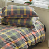 DONUES Plaid Duvet Cover Set King Size Bedding Set 100% Washed Cotton Reversible Multicolor Grid Checkered Duvet Cover with 2 Pillowcases(Queen 104"x90", Comforter Not Included) DONEUS