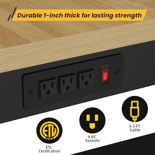 Adjustable Heavy Duty Workbench with Drawers, Metal Wheels Wood Top Working Table, 2500 LBS Load Capacity with for Workshop and Office,etc. DUSACOM