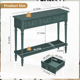 3More Entryway Console Table with 3 Drawers,42" Carved Hallway Table with Open Shelf,Long Sofa Table for Living Room, Hallway, Behind Couch,Green 3More