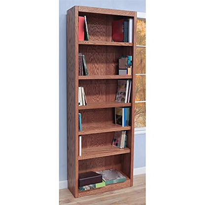 BOWERY HILL 84" Traditional Wood Bookcase with Adjustable Shelves in Dry Oak Finish - WoodArtSupply