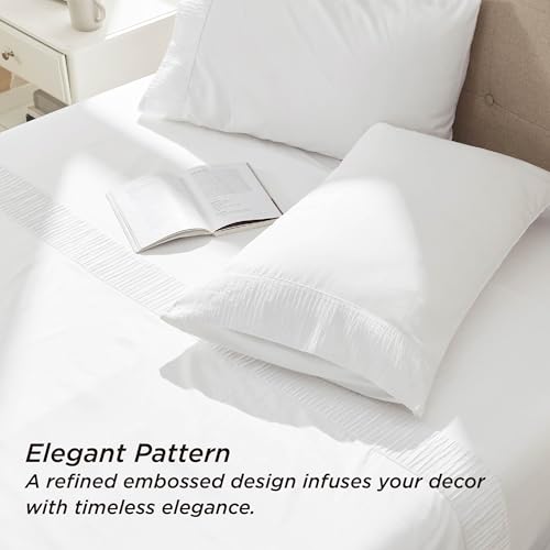 Bedsure Queen Sheet Set - 4 Pieces Soft Queen Size Sheets - Breathable & Cooling - Hotel Luxury - Easy Care Polyester Microfiber Bedding for Women, Men, Bright White Bedsure