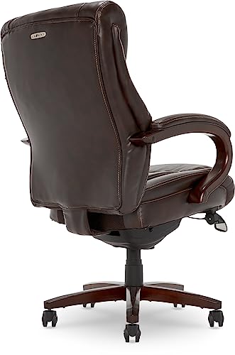 La-Z-Boy Bellamy Executive Office Chair with Memory Foam Cushions, Solid Wood Arms and Base, Waterfall Seat Edge, Bonded Leather, Brown - WoodArtSupply