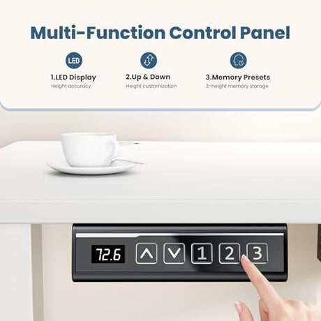 Sweetcrispy Electric Standing Desk Adjustable Height, 55x24 Inch Sit Stand Up Home Office Desks Computer Workstation PC Work Table with 3 Memory Preset Splice Wood Board Metal Frame, White Sweetcrispy