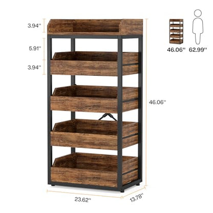 Tribesigns Wood Fruit and Vegetable Storage Rack, 5-Tier Pull-Out Snack Stand Fruit Basket Stand, Utility Shelf Organizer for Kitchen, Living Room, Bedroom, Rustic Brown - WoodArtSupply