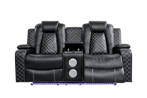 Ball & Cast Power Recliner Sofa Set Leather Reclining Couch Home Theater Seating 3PCS Recliner Couch Loveseat & Chair Sets with Coffee Table,Reading Light,Cup Holders for Home Theater,Living Room