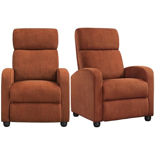 Yaheetech Corduroy Recliner Chair Set of 2, Upholstered Reclining Sofa Chair with Pocket Springs for Living Room, Home Theater Seating with Thicker Seat Cushion, Brick Red