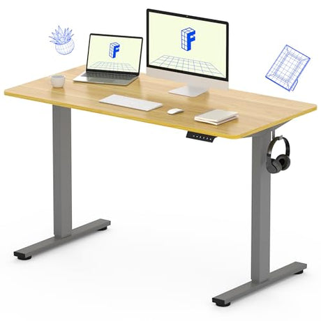 FLEXISPOT Height Adjustable Desk 48 x 30 inch Electric Standing Desk Whole-Piece Desk Board Stand Up Desk for Home Office (Gray Frame + 48" Natural Top) FLEXISPOT
