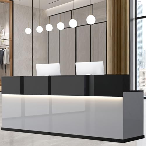 Gguileb Modern Reception Desk, Solid Wood Reception Desk with Counter, Check Out Stand, Retail Checkout Counter for Office, Store, Beauty Salon (Grey+Texture, 78.7in) Gguileb