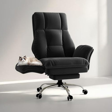 Big and Tall Office Chair, Flip Armrests for Pets & Cross Legged Sitting, Executive Ergonomic Computer Gaming Chair with Foot Rest, Crystal Velvet Wide Seat Reclining Desk Chair HOMRELEXA