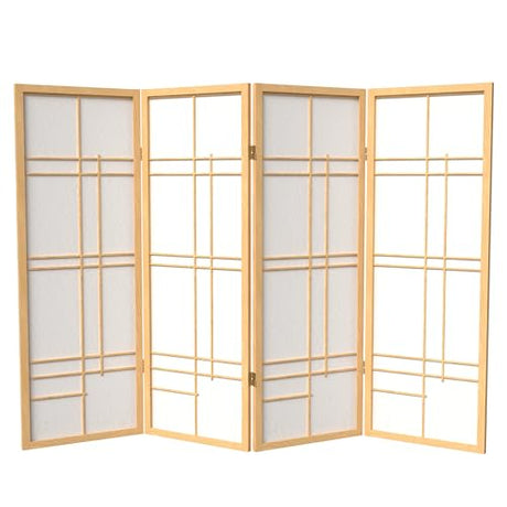 4 ft. Short Eudes Shoji Screen - Natural - 4 Panels Red Lantern