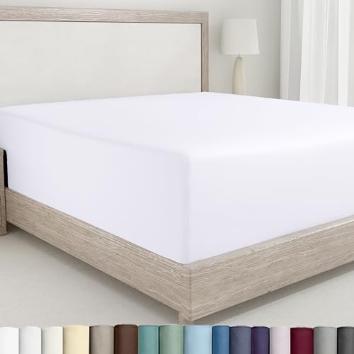 California Design Den King Size Fitted Sheet White, 100% Cotton 400 Thread Count Sateen, Deep Pockets, Durable Fitted Sheet Only (King, White) California Design Den