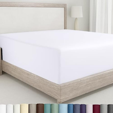 California Design Den Twin Fitted Sheet White, 100% Cotton 400 Thread Count Sateen, No Pop-Off Elastic, Soft & Durable (Twin, White) California Design Den