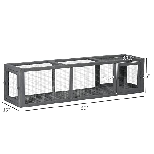 PawHut Outdoor Cat Tunnel with Extendable Design, 59" L Wooden Cat Run with Weather Protection, Connecting Inside and Outside, for Deck Patios, Balconies, Gray - WoodArtSupply