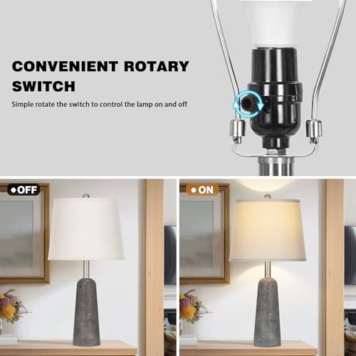 Rinweey 24" Modern Concrete Table Lamps Set of 2, Faux Stone Bedside Lamps for Bedroom, Travertine Inspired Nightstand Lamps for Living Room End Table, Gray (2 LED Bulbs Included) Rinweey
