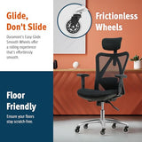 Ergonomic Office Chair - Adjustable Desk Chair with Lumbar Support and Rollerblade Wheels - High Back Chairs with Breathable Mesh - Thick Seat Cushion, Head, and Arm Rests - Reclines (Black) Duramont