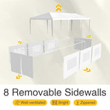 Greesum 10 x 30 Outdoor Canopy, Gazebo with 8 Removable Sidewalls, Outside Waterproof Wedding Canopies for Events, White Greesum