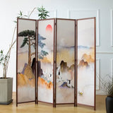 Furnnylane 4 Panel Room Divider Screen,Double Faced Panel Divider Folding Screen Divider for Room Separation,Colorful Landscape,67" H x 63" W Furnnylane