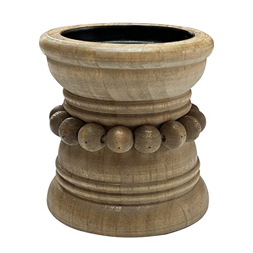 dwellington Farmhouse Rustic Wood Pillar Candle Holder for Pillar Candles, Decorative Beaded Candlestick Holder Stand for Home Décor, Gifts, Wedding (Natural) dwellington