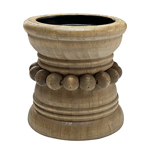 dwellington Farmhouse Rustic Wood Pillar Candle Holder for Pillar Candles, Decorative Beaded Candlestick Holder Stand for Home Décor, Gifts, Wedding (Natural)