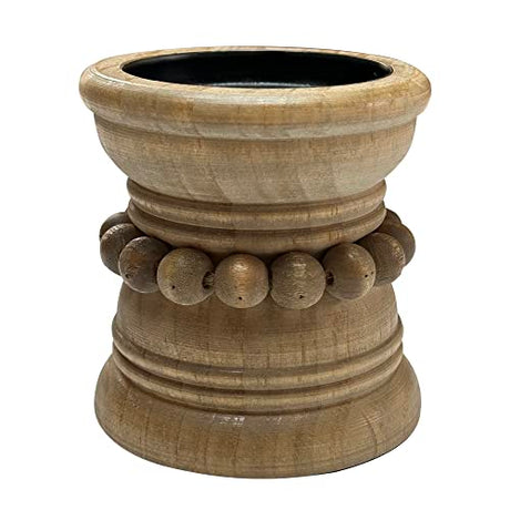 dwellington Farmhouse Rustic Wood Pillar Candle Holder for Pillar Candles, Decorative Beaded Candlestick Holder Stand for Home Décor, Gifts, Wedding (Natural) dwellington