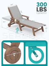 SERWALL Textilene Patio Chaise Lounge Chair Set of 2, 5 Positions Outdoor Lounger with Rolling Wheels for Pool, Deck, Brown