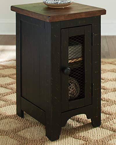 Signature Design by Ashley Valebeck Rustic Farmhouse Chair Side End Table with Cabinet Door, Distressed Black