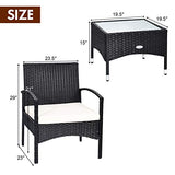 Tangkula 3 PCS Patio Wicker Rattan Furniture Set, Rattan Chair with Coffee Table, High Load Bearing Chair Conversation Sets for Patio Garden Lawn Backyard Pool (Black) Tangkula