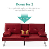 Best Choice Products Faux Leather Upholstered Modern Convertible Futon, Adjustable Folding Sofa Bed, Guest Bed w/Removable Armrests - Burgundy Best Choice Products