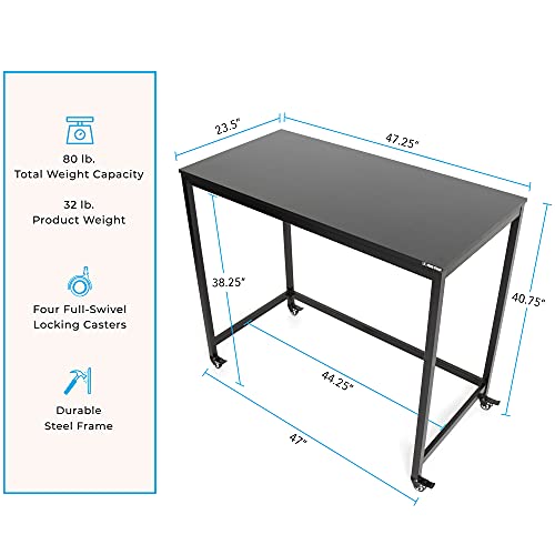 Stand Steady Joy Mobile Workstation | Standing Height Table on Wheels for Home, Office & School | Portable Standing Desk with Locking Wheels | Mobile Training Table & Collaboration Desk(Black/47x24in) Stand Steady