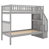 Harper & Bright Designs Bunk Beds Twin Over Twin Size, Solid Wood Bunk Beds with Trundle and Stairs for Kids,Toddler,Teens,Adults (Grey, Bunk Bed with Trundle) Harper & Bright Designs