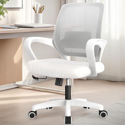 NEO Chair Office Desk Ergonomic Mesh Computer Chair with Lumbar Support Adjustable Height Swivel Rolling Wheels Comfy Mid Back Task Chair for Home Bedroom Vanity Study (Ivory) NEO CHAIR