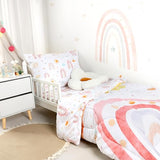 CARUILI Toddler Bedding Set for Girls, 4 Piece Rainbow Toddler Girl Bedding Set, Super Soft & Lightweight Toddler Comforter Set Includes Comforter, Flat Sheet, Fitted Sheet, Pillowcase (Pink) CARUILI