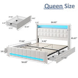 Maupvit Queen Size Bed Frame with 4 Storage Drawers,Upholstered Bed Frame with 2-Tier Storage Headboard,RGB LED Light,Charging Station,No Box Spring Needed,Easy Asse,Beige Maupvit