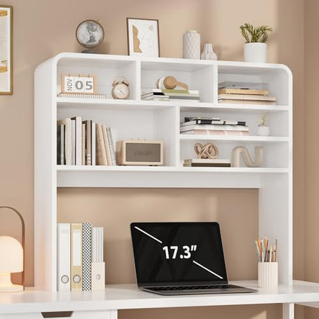 Homiflex 5-Tier Desk Shelf, 37.4''W Desktop Bookshelf for Computer Monitor, Desktop Organizer Shelf Storage Rack with 6 Cubbies, 5-Level Desk Hutch Display Rack for Home, Office, Dorm, Vanity, White Homiflex