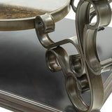 HomVent Vintage Console Table with Glass Top and Scrollwork Metal Legs,Mid-centruy Dark Brown Entryway Table Sofa Side Tables Narrow Tables HomVent