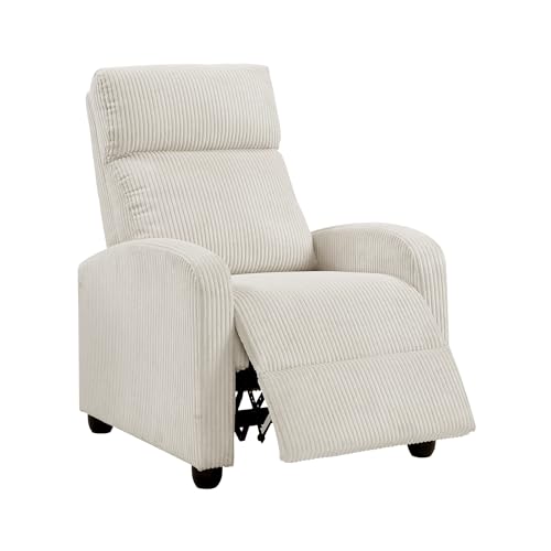 Lexicon Corduroy Pushback Recliner Chair Armchair Push Back Recliner, Solid Wood Frame and Metal Base, Easy Assembly Small Soft Single Sofa Accent Chair for Living Room/Office/Apartment, Beige